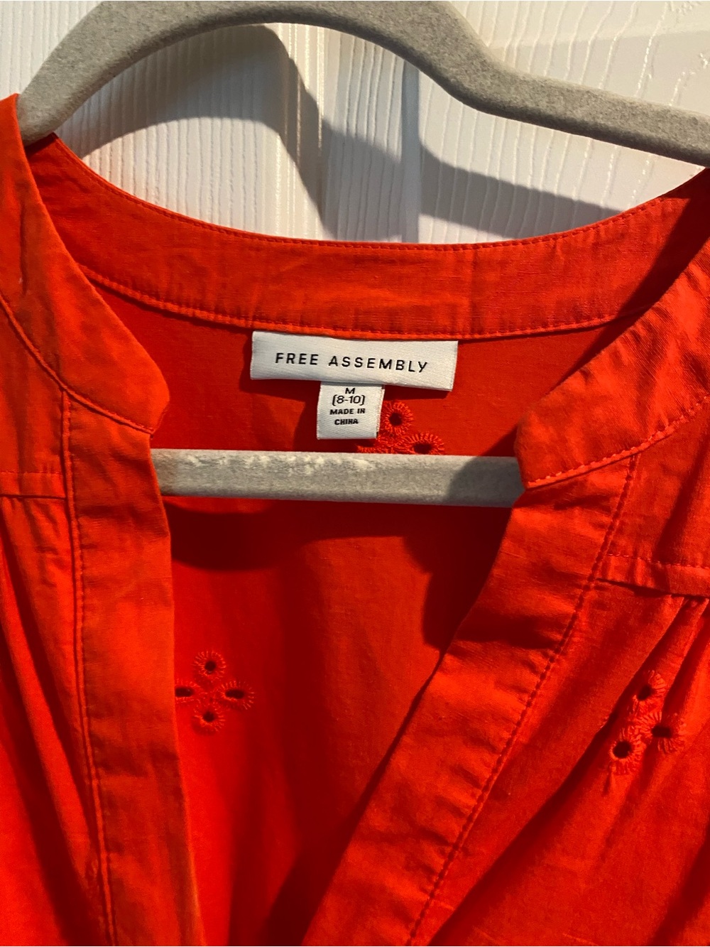 Free Assembly Women's Bright Red Embroidered V-Neck Blouse